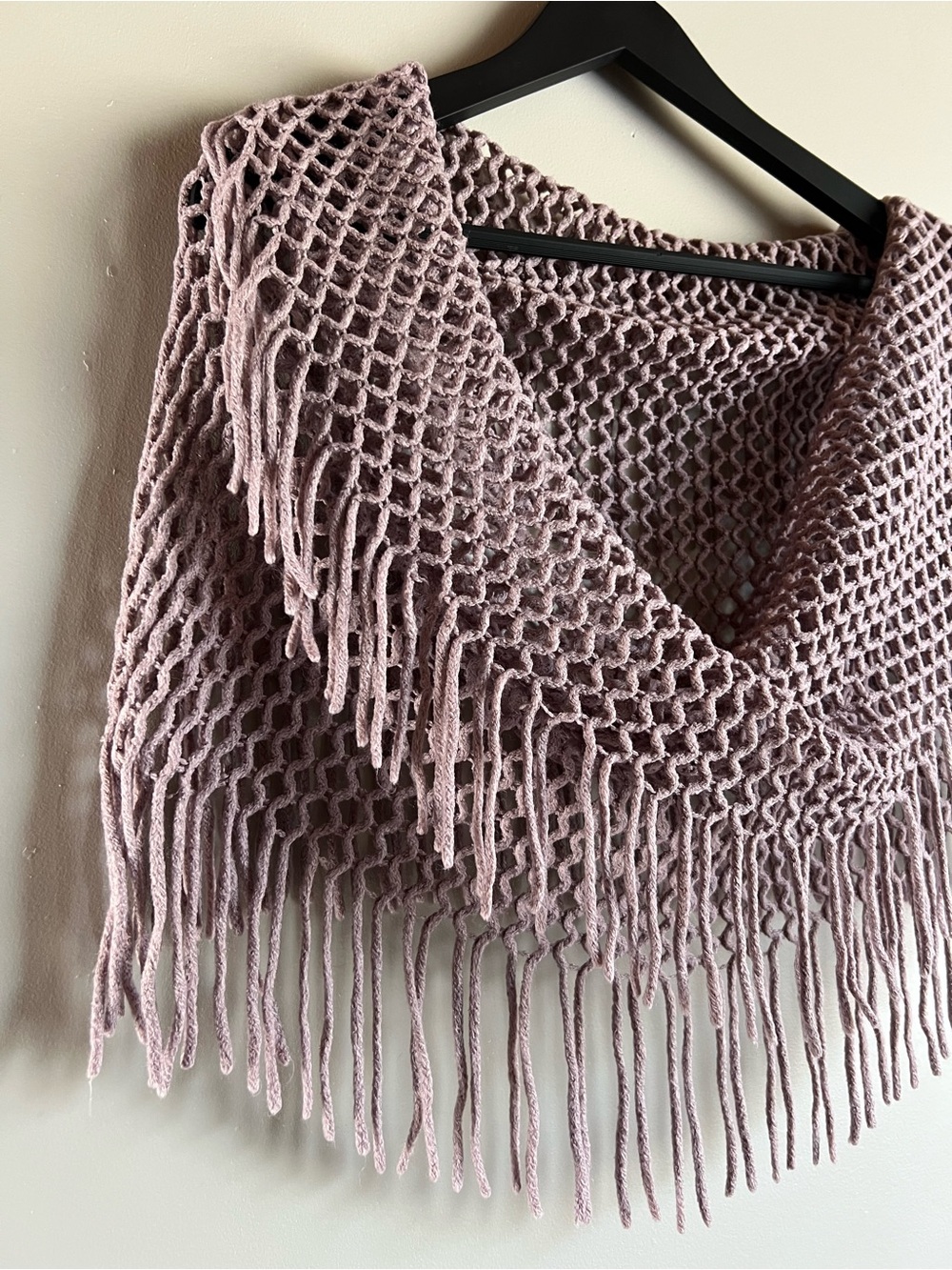 Boho Mauve Open Knit Fringe Infinity Scarf Poncho Wrap Shawl Festival Layer